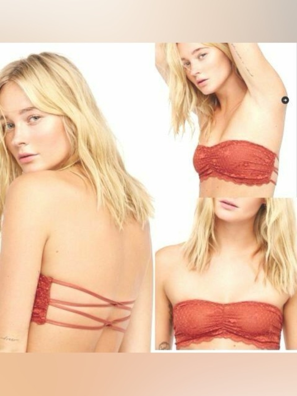 Intimately Free People Bandeau Bralette Rust Strappy Back essential strapless